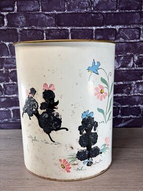 Vintage Ransburg Hand Painted Black French Poodle Metal Trash Can